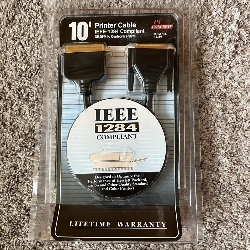 *New* PC Concepts Printer Cable, IEEE-1284 Compliant, 10 ft. 12380